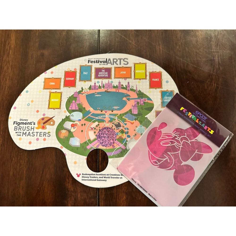 EPCOT Festival of Arts Figment Scavenger Hunt Map & Minnie Stencil Set 2025